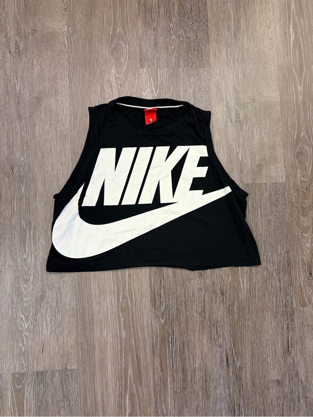 Nike Black Cropped Muscle Tank with White Logo